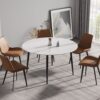 53.15" Modern Man-Made Stone Round Metal Dining Table-Position For 6 People - White / Black - Image 2