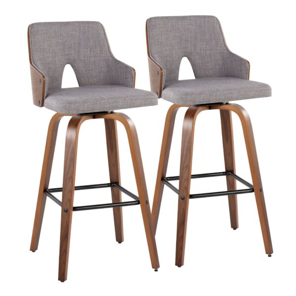Stella - Mid-Century Modern Fixed Height Barstool With Swivel Square Footrest (Set of 2) - Walnut / Light Gray