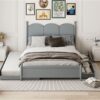 Queen Size Platform Bed With With 2 Big Drawers, Twin Long Size Trundle - Gray - Image 13