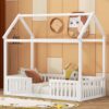 Wood House Bed With Fence And Door - White - Image 2