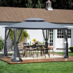 13 0 Outdoor Patio Gazebo Canopy Tent With Ventilated Double Roof And Mosquito Net (Detachable Mesh Screen On All Sides) Suitable For Lawn Garden Backyard And Deck Top - Gray