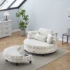 Corduroy Sofa With Two Throw Pillows And A Waist Pillow With An Extra Tray For Comfortable Seating Suitable For Small Apartment Bedroom Space - Beige - Image 5