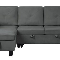 Nova - Velvet Reversible Sleeper Sectional Sofa With Storage Chaise - Dark Gray