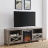 Industrial Farmhouse Metal Mesh Drop Down X Door 70" Fireplace TV Stand For 80" TVs - Gray Wash - Image 4