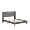 Queen Platform Tufted Upholstered Bed With Wings Design, Strong Wood Slat Support - Gray - Image 5