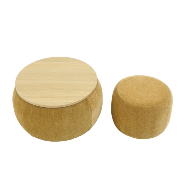 Round Storage Ottoman, 2 In 1 Function, End Table And Ottoman - Dark Yellow