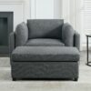 Wide Modern Oversized Armchair With Ottoman Stool, Single Sofa With Lumbar Support, Accent Chair, Reading Chair For Bedroom, Living Room - Dark Gray - Image 3