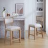 Counter Stools (Set of 2), Upholstered Counter Height Bar Stools With Comfy Back, Solid Rubber Wood Frame, Backrest, Footrest, Armless Barstools For Home Bar, Kitchen Counter - Beige / Natural - Image 5