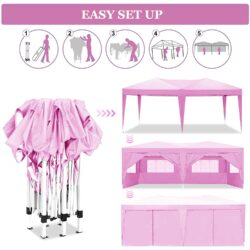 10'X20' Folding Canopy With 6 Removable Sidewalls Outdoor Event Shelter UPF 50+ Gazebo Portable Tents For Parties Beach Camping Wedding Ez Pop Up Canopy - Pink