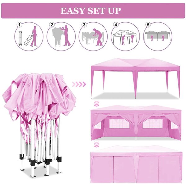 10'X20' Folding Canopy With 6 Removable Sidewalls Outdoor Event Shelter UPF 50+ Gazebo Portable Tents For Parties Beach Camping Wedding Ez Pop Up Canopy - Pink