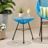 Nusa - Modern Rattan Side Table With Tempered Glass Top - Blue - Image 4