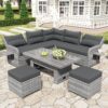 Outdoor Furniture Set Patio Rattan Furniture Set With An Adjustable Table, Recliners With Extendable Side Tables, And 2 Ottomans For Patio, Lawn, Backyard, Pool - Gray - Image 2