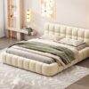 Queen Size Upholstered Platform Bed With Thick, Grounded Bed With Solid Frame - Beige - Image 10