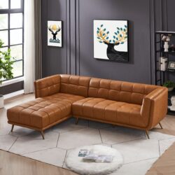 Addison - Left Sectional Leather Sofa - Cognac