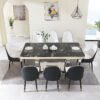 Luxury Modern Dining Table With 6 Chairs Marble Top Titanium Plated Base - Black - Image 2