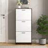 Modern Freestanding Shoe Storage Cabinet With 3 Flip Drawers - White / Walnut - Image 4