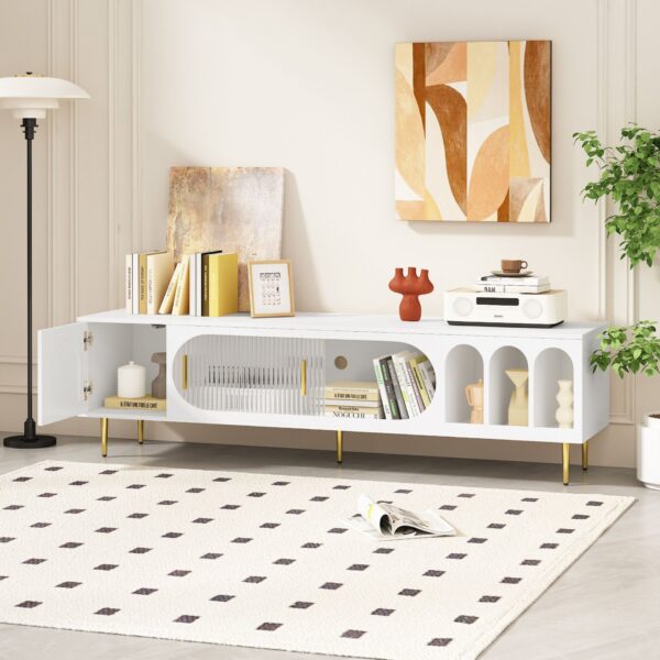Modern TV Stand For Up To 70" TV, Entertainment Center TV Media Console Table, With 3 Shelves And 2 Cabinets, TV Console Cabinet Furniture For Living Room - White