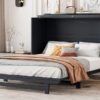 Queen Murphy Bed With Frosted Glass Doors Design, Fake Drawers, Metal Legs - Black - Image 19