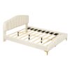 Queen Size Platform Bed With Thick, Stylish Stripe Decorated Bedboard And Elegant Leg - Beige - Image 2