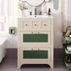 Bathroom Vanity With Ceramic Sink, Bathroom Vanity Cabinet With 2 Drawers, Wooden Bathroom Sink Cabinet - Beige / Green - Image 25