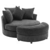 360° Swivel Accent Barrel Chair With Storage Ottoman & 4 Pillows, Modern Chenille Leisure Chair Round Accent For Living Room - Gray - Image 17