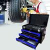 20'' Portable 3 Drawer Steel Toolbox, 4 Layers Of Tools With Metal Latches, With Top Storage Tray And Carrying Handle, Multi Function Tool Storage For Garage, Home, Or Workbench - Black / Blue - Image 12