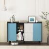 Modern Sideboard Buffet Cabinet With Doors And Unique Panel Styling - Black / Blue - Image 9