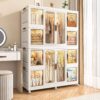 Portable Wardrobe Closet Storage Organizer For Clothes With Magnetic Doors, 12 Cubes & 2 Hanging Rods - White - Image 7