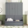 Queen Size Murphy Wall Bed With Cushion, Space Saving - Gray - Image 10