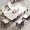 70.84" Modern Artificial Stone Panel V-Shaped Metal Legs, Can Accommodate 6-8 People - White / Gray - Image 2
