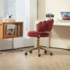 Velvet Home Office Desk Chair, Modern Cute Computer Chair With Swivel Wheels, Height Adjustable - Wine Red - Image 6