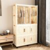 Portable Wardrobe Closet Storage Organizer With 9 Magnetic Doors - Cream White - Image 7