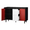 Sideboard Buffet Cabinet With Doors And Unique Panel Styling - Black / Red - Image 21