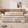 King Size Cozy Bouce Upholstered Bed Dreamy Addition To Your Bedroom, Boucle Fabric - White - Image 6