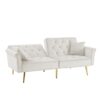 Velvet Tufted Sofa Couch With 2 Pillows And Nailhead Trim - Beige - Image 6