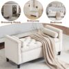 Storage Bench, Queen Velvet Button Bedside Bench, Entryway Living Room With Armrests, Nailhead Trim, Upholstered Bedroom Bench, Bedside Ottoman, Living Room, Entryway - Cream - Image 4