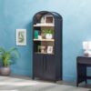 Modern 3 Shelf Open Arched Bookcase Cabinet - Black - Image 8