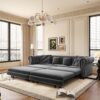 3 In 1 Pull Out Sofa Bed, Convertible Sleeper Sofa Bed, King Size Sofa Bed, Chaise Lounge, Velvet T3 Seater Sofa With Movable Ottoman, Tufted Design - Gray - Image 16