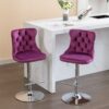 Swivel Velvet Barstools, Adjusatble Seat Height 1712PP (Set of 2) - Purple - Image 16