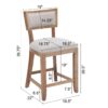 Counter Stools (Set of 2), Upholstered Counter Height Bar Stools With Comfy Back, Solid Rubber Wood Frame, Backrest, Footrest, Armless Barstools For Home Bar, Kitchen Counter - Beige / Natural - Image 3