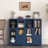 Painted Cabinet With Glass Doors, Drawer, And Open Storage Space For Bedroom And Living Room - Navy Blue - Image 6