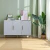 3 Door Large Storage Sideboard With Handles For Kitchen, Dining Room And Living Room, Accent Buffet Cabinet, Coffee Bar Sideboard Cabinet With 3 Doors - White / Gold - Image 3