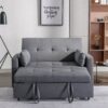 2 Seaters Slepper Sofa Bed Linen Fabric 3-In-1 Convertible Sleeper Loveseat With Side Pocket - Dark Gray - Image 2