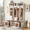 5 In 1 Entryway Bench With Coat Rack, 7 Sturdy Hooks, 2 Spacious Drawers And Adjustable Shelves, Wide Hall Tree With Metal Handles For Hallway - Brown / White - Image 8