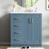 Bathroom Vanity With Ceramic Sink Combo, Frame Bathroom Storage Cabinet, Freestanding Vanity Set With 3 Drawers & Soft Closing Doors - Indigo - Image 24