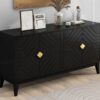 4 Door Sideboard Storage Cabinet For Living Room And Dining Room, 2 Large Cabinets With Gold Handles And Adjustable Shelf - Black - Image 25