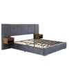 Upholstered King Size Bed Frame Of Velvet Tufted Headboard With Floating Nightstand LED / USB Built - Gray - Image 6
