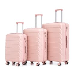 Set 3 Pieces 20" / 24" / 28" Abs Spinner Wheel Luggage, Matching Color, With Combination Lock - Pink