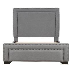 Queen Size Upholstered Bed With Slats Support, No Box Spring Needed - Gray