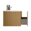 Etna - Striped Natural Oak Bathroom Vanity With White Ceramic Sink, Wall Mounted Floating Bathroom Vanity For Modern Bathroom, One-Piece White Basin Without Drain - White / Oak - Image 9